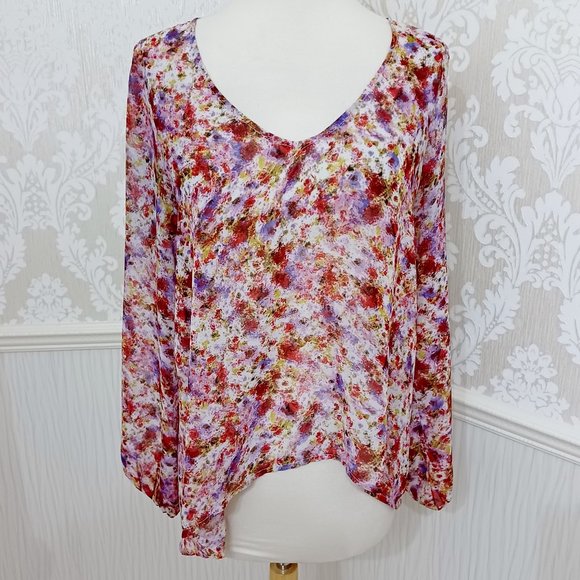 Philosophy Sheer Watercolor Design Blouse Top Size Small - Picture 1 of 4